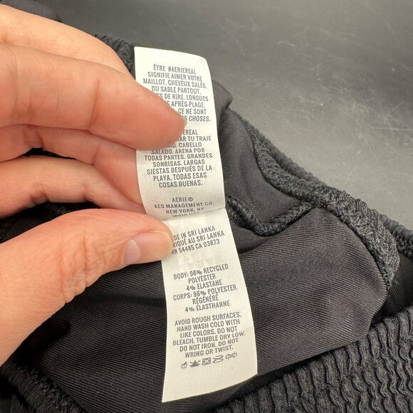 One Shoulder Black Ribbed Cutout Swimsuit Full Coverage UPF 50 Medium Aerie - Picture 10 of 11